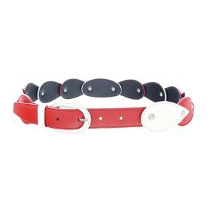 Miu Miu Red White Teardrop Tile Applique Classic Ring Belt-26